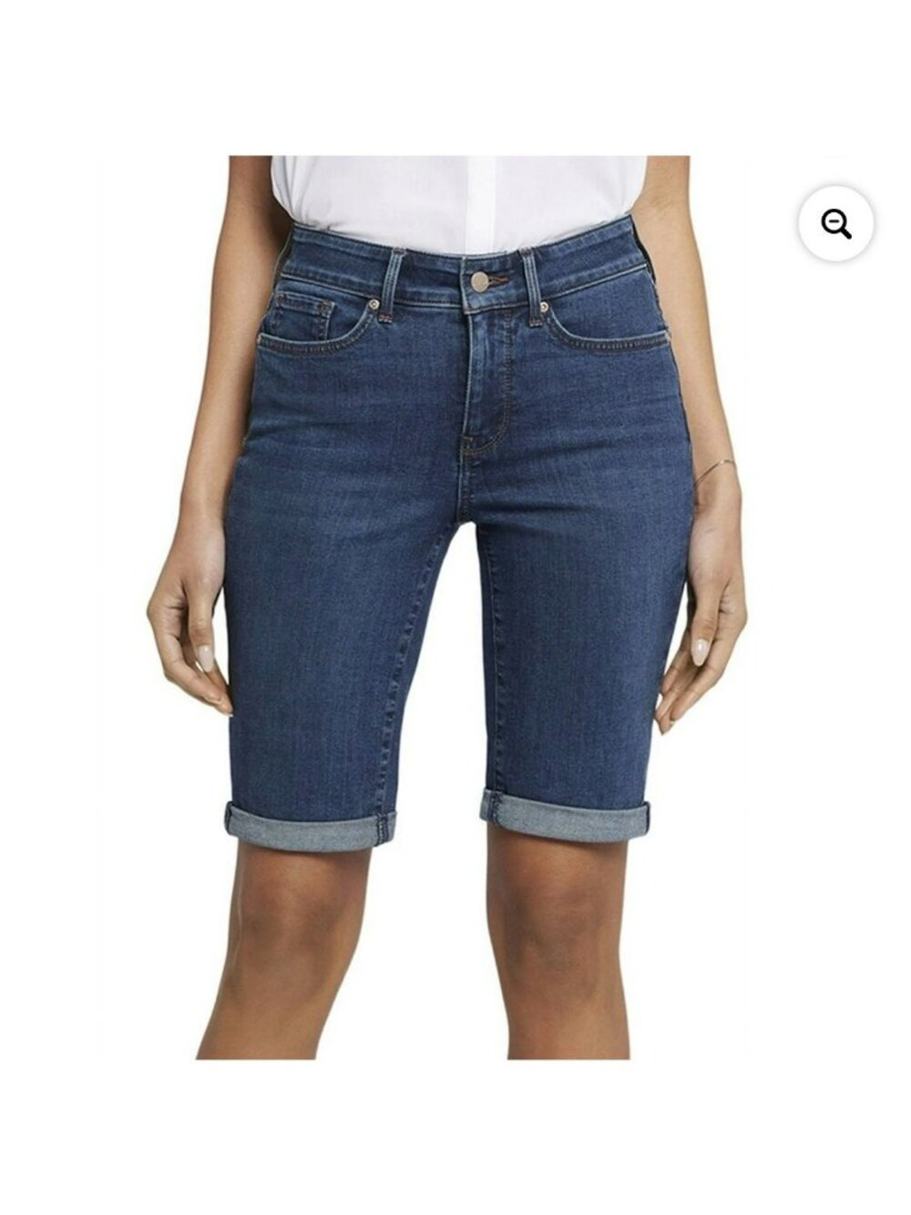 NYDJ Briella Womens Denim Bermuda Shorts With Cuffed Hem & Floral Print Detail -